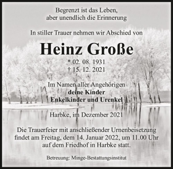Traueranzeige von Heinz Große  von Magdeburger Volksstimme