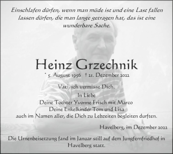 Traueranzeige von Heinz Grzechnik  von Magdeburger Volksstimme