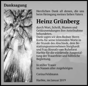 Traueranzeige von Heinz Grünberg  von Magdeburger Volksstimme