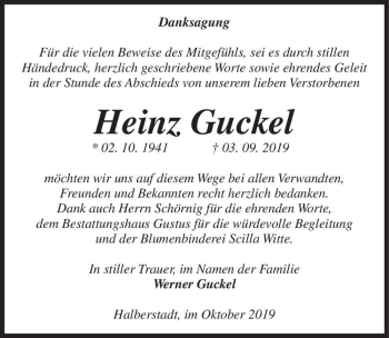 Traueranzeige von Heinz Guckel  von Magdeburger Volksstimme