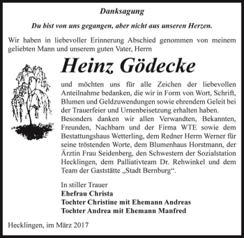 Traueranzeige von Heinz Gödecke  von Magdeburger Volksstimme