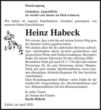 Traueranzeige von Heinz Habeck  von Magdeburger Volksstimme