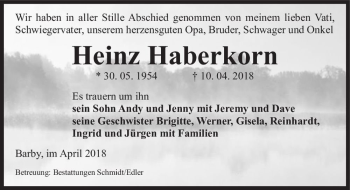 Traueranzeige von Heinz Haberkorn  von Magdeburger Volksstimme