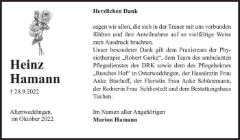 Traueranzeige von Heinz Hamann  von Magdeburger Volksstimme