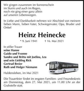 Traueranzeige von Heinz Heinecke  von Magdeburger Volksstimme