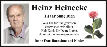 Traueranzeige von Heinz Heinecke  von Magdeburger Volksstimme
