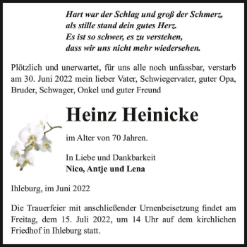 Traueranzeige von Heinz Heinicke  von Magdeburger Volksstimme