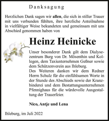 Traueranzeige von Heinz Heinicke  von Magdeburger Volksstimme