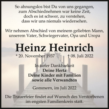 Traueranzeige von Heinz Heinrich  von Magdeburger Volksstimme