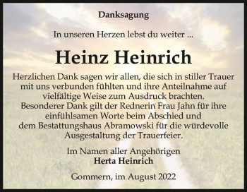 Traueranzeige von Heinz Heinrich  von Magdeburger Volksstimme