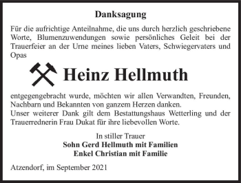 Traueranzeige von Heinz Hellmuth  von Magdeburger Volksstimme
