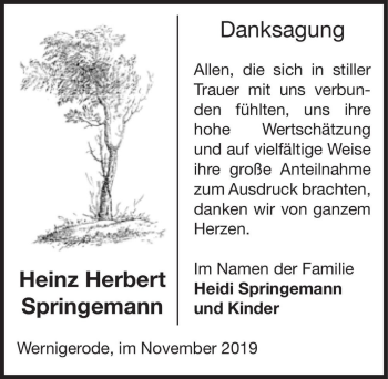 Traueranzeige von Heinz Herbert Springemann  von Magdeburger Volksstimme