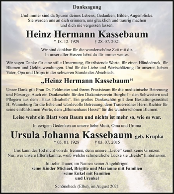 Traueranzeige von Heinz Hermann Kassebaum  von Magdeburger Volksstimme