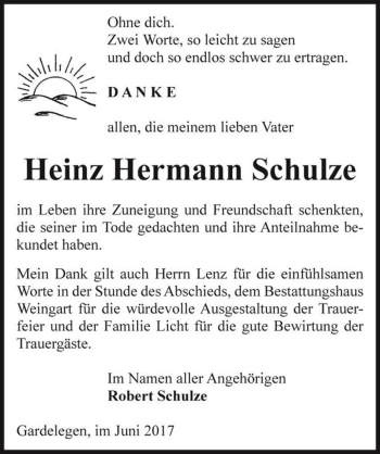 Traueranzeige von Heinz Hermann Schulze  von Magdeburger Volksstimme