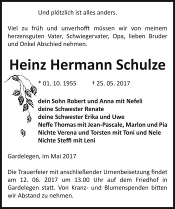 Traueranzeige von Heinz Hermann Schulze  von Magdeburger Volksstimme