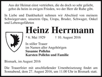 Traueranzeige von Heinz Herrmann  von Magdeburger Volksstimme