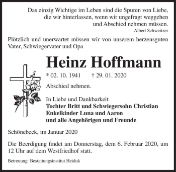 Traueranzeige von Heinz Hoffmann  von Magdeburger Volksstimme