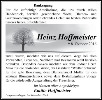 Traueranzeige von Heinz Hoffmeister  von Magdeburger Volksstimme