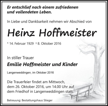 Traueranzeige von Heinz Hoffmeister  von Magdeburger Volksstimme