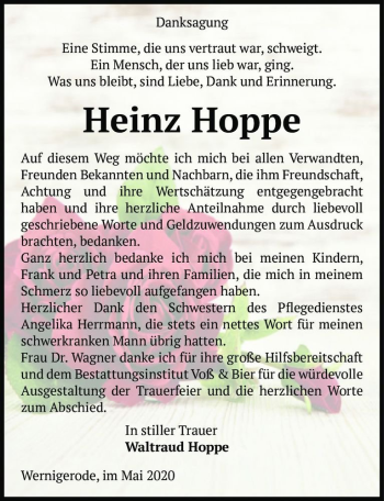 Traueranzeige von Heinz Hoppe  von Magdeburger Volksstimme
