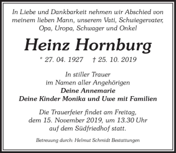 Traueranzeige von Heinz Hornburg  von Magdeburger Volksstimme