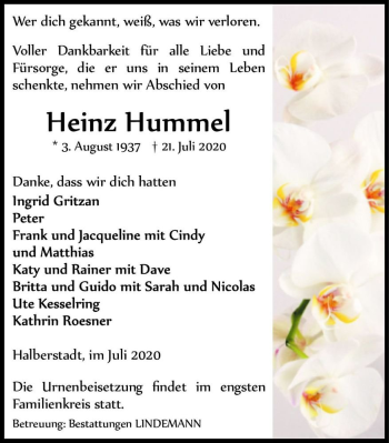 Traueranzeige von Heinz Hummel  von Magdeburger Volksstimme
