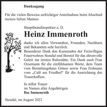 Traueranzeige von Heinz Immenroth  von Magdeburger Volksstimme