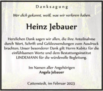 Traueranzeige von Heinz Jebauer  von Magdeburger Volksstimme