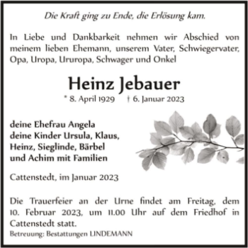 Traueranzeige von Heinz Jebauer  von Magdeburger Volksstimme