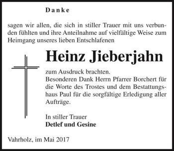 Traueranzeige von Heinz Jieberjahn  von Magdeburger Volksstimme