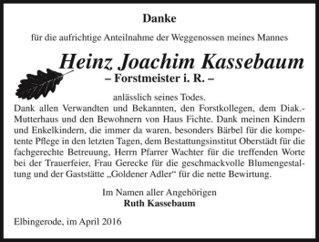 Traueranzeige von Heinz Joachim Kassebaum  von Magdeburger Volksstimme