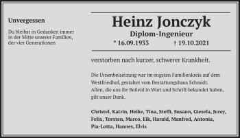 Traueranzeige von Heinz Jonczyk  von Magdeburger Volksstimme