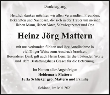 Traueranzeige von Heinz Jörg Mattern  von Magdeburger Volksstimme