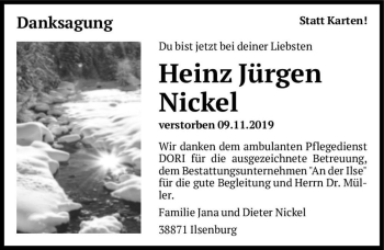 Traueranzeige von Heinz Jürgen Nickel  von Magdeburger Volksstimme