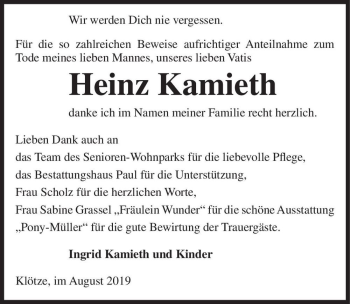 Traueranzeige von Heinz Kamieth  von Magdeburger Volksstimme