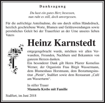 Traueranzeige von Heinz Karnstedt  von Magdeburger Volksstimme