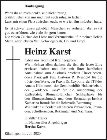 Traueranzeige von Heinz Karst  von Magdeburger Volksstimme