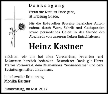 Traueranzeige von Heinz Kastner  von Magdeburger Volksstimme