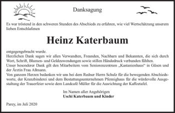 Traueranzeige von Heinz Katerbaum  von Magdeburger Volksstimme