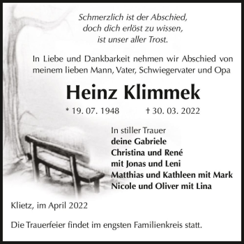 Traueranzeige von Heinz Klimmek  von Magdeburger Volksstimme