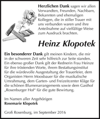 Traueranzeige von Heinz Klopotek  von Magdeburger Volksstimme