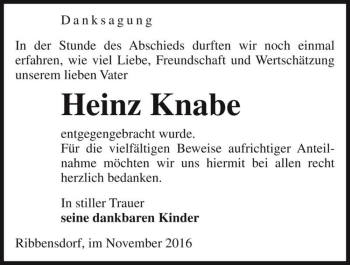 Traueranzeige von Heinz Knabe  von Magdeburger Volksstimme