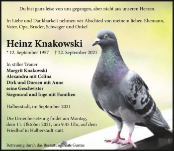 Traueranzeige von Heinz Knakowski  von Magdeburger Volksstimme