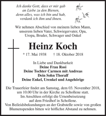 Traueranzeige von Heinz Koch  von Magdeburger Volksstimme