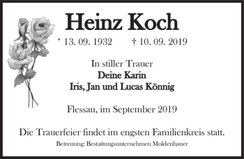 Traueranzeige von Heinz Koch  von Magdeburger Volksstimme