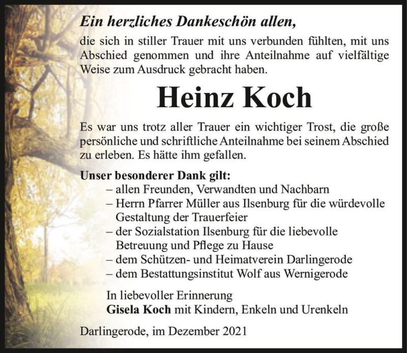  Traueranzeige für Heinz Koch  vom 31.12.2021 aus Magdeburger Volksstimme