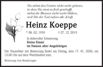 Traueranzeige von Heinz Koeppe  von Magdeburger Volksstimme