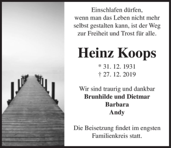Traueranzeige von Heinz Koops  von Magdeburger Volksstimme