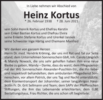 Traueranzeige von Heinz Kortus  von Magdeburger Volksstimme
