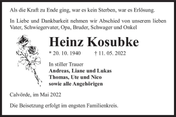 Traueranzeige von Heinz Kosubke  von Magdeburger Volksstimme